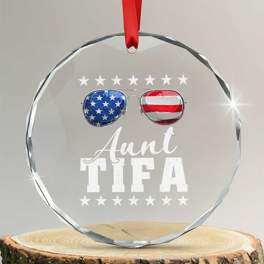 Funny Aunt Tifa Crystal Glass Ornament Political Satire American Flag Sunglasses TS11 Transparent Glass 3'' Circle Print Your Wear