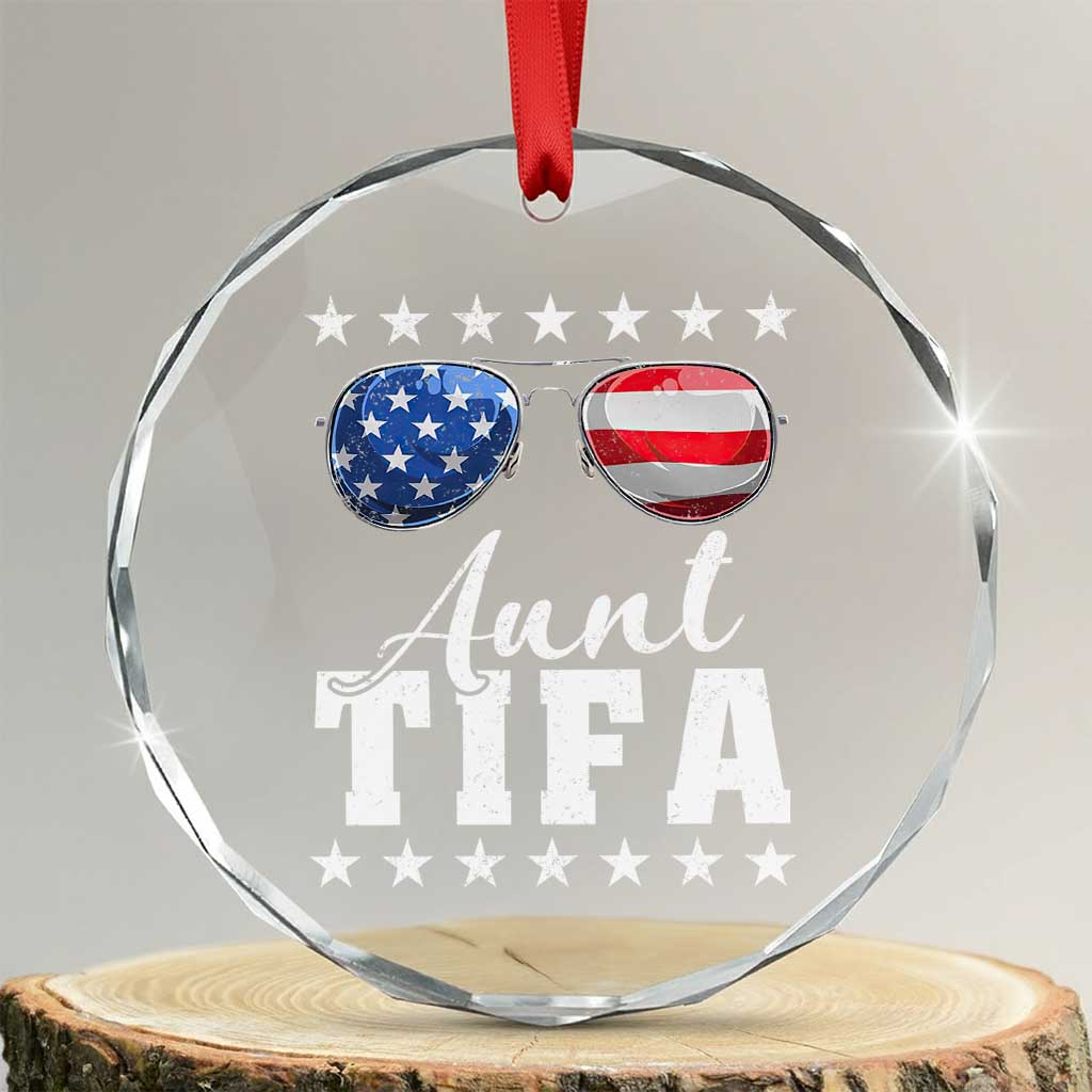 Funny Aunt Tifa Crystal Glass Ornament Political Satire American Flag Sunglasses TS11 Transparent Glass 3'' Circle Print Your Wear