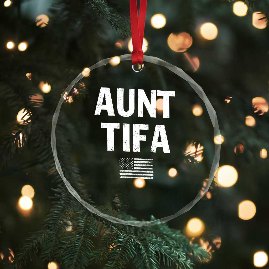 Funny Aunt Tifa Crystal Glass Ornament Political Satire Vintage American Flag TS11 Print Your Wear