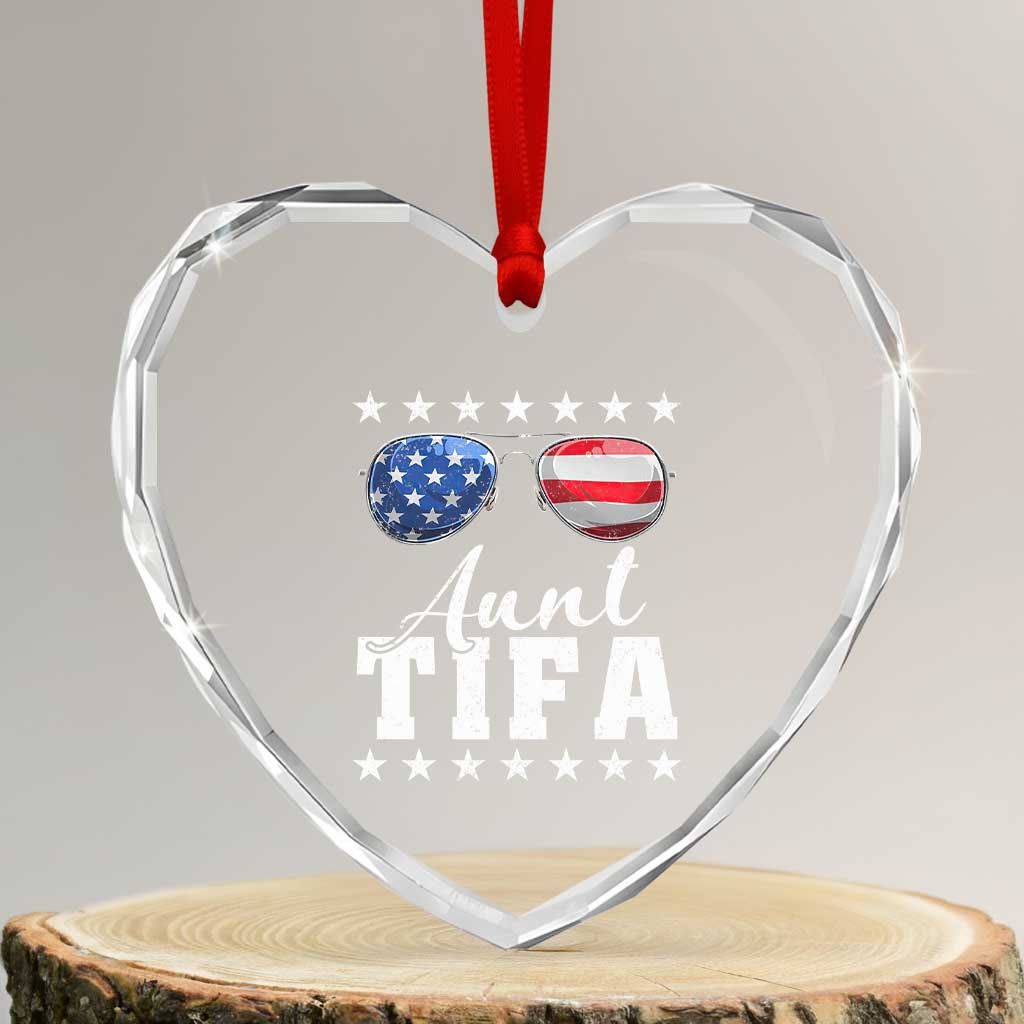 Funny Aunt Tifa Heart Crystal Glass Ornament Political Satire American Flag Sunglasses TS11 Transparent Glass 3'' Heart Print Your Wear