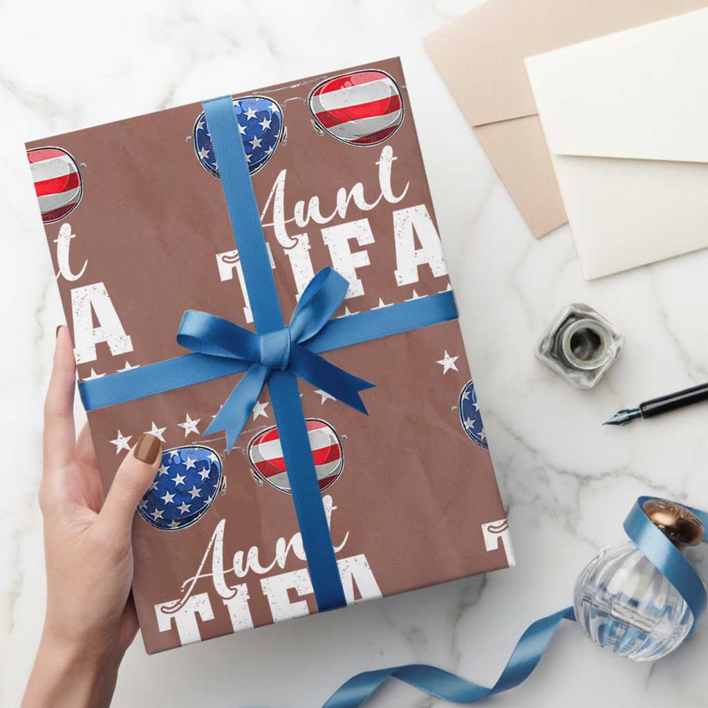 Funny Aunt Tifa Wrapping Paper Roll Political Satire American Flag Sunglasses TS11 Mocha Print Your Wear