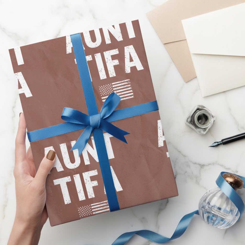 Funny Aunt Tifa Wrapping Paper Roll Political Satire Vintage American Flag TS11 Mocha Print Your Wear