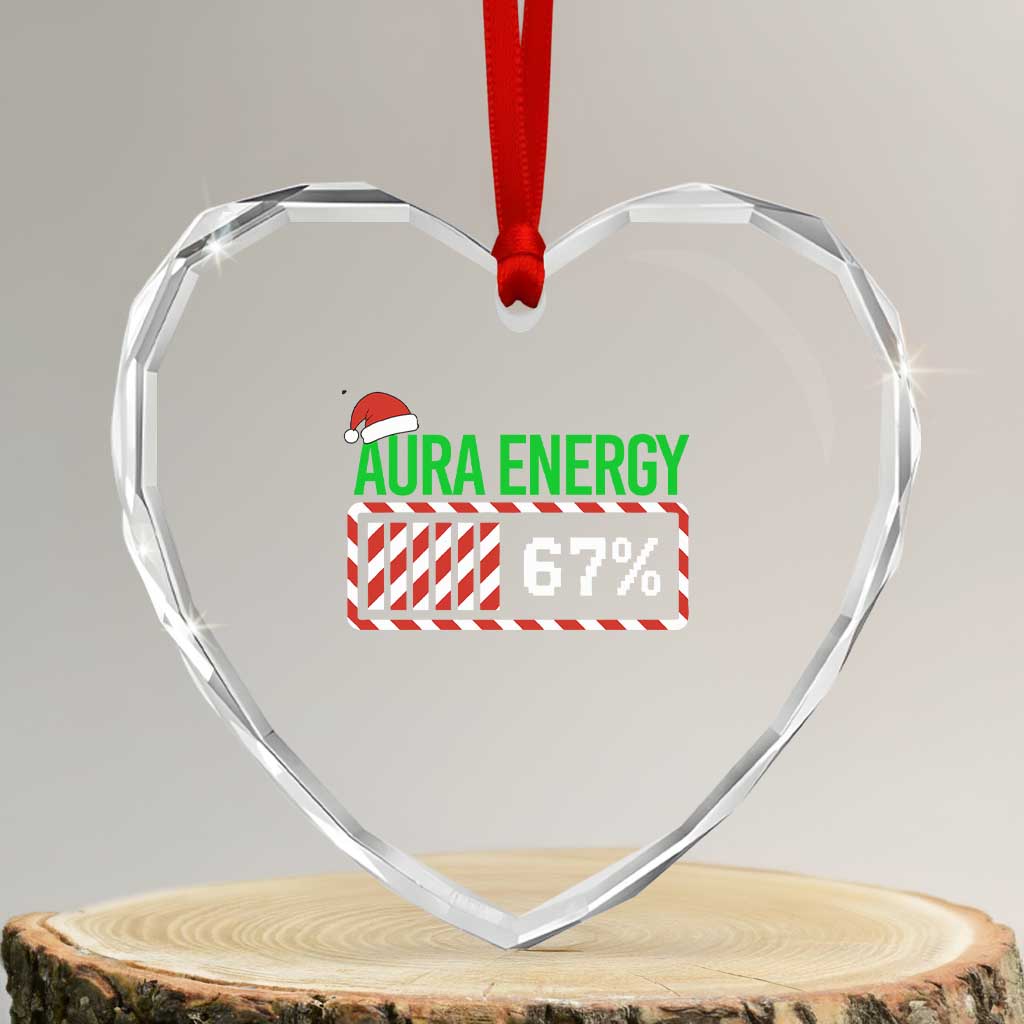 Funny Aura Energy 67 Christmas Heart Crystal Glass Ornament Aura Farming Six Seven Meme Gen Alpha Slang TS11 Transparent Glass 3'' Heart Print Your Wear