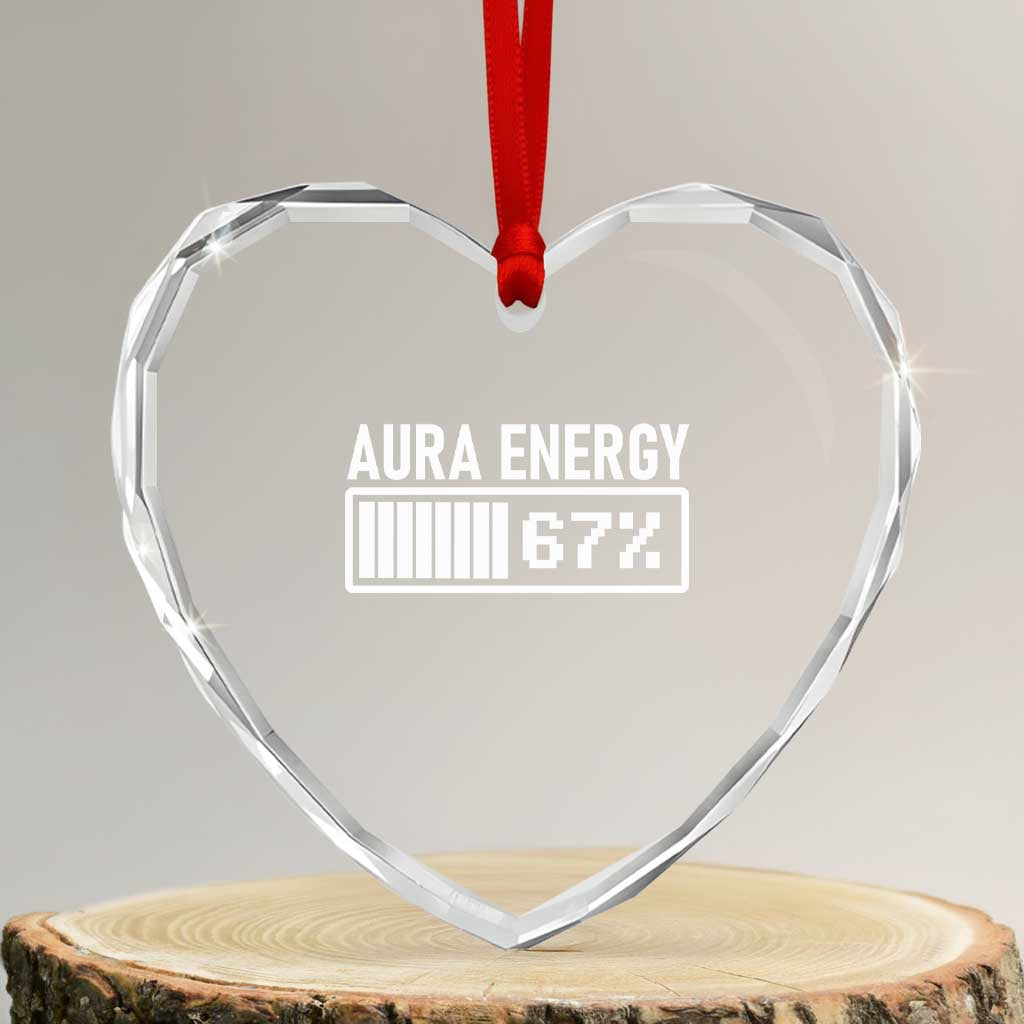 Funny Aura Energy at 67 Heart Crystal Glass Ornament Six Seven Viral Meme 6 7 Gen Alpha Slang TS02 Transparent Glass 3'' Heart Print Your Wear