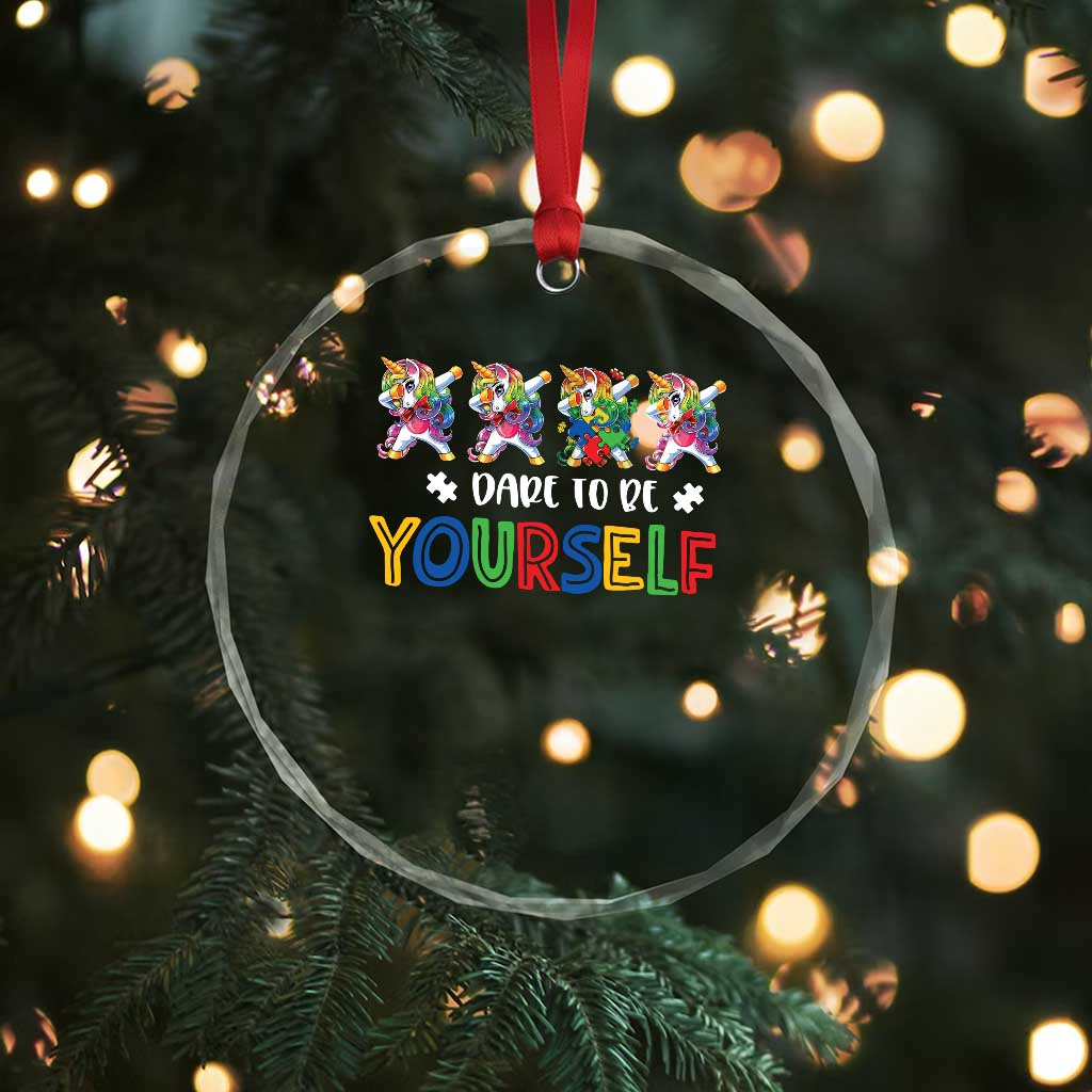 Funny Autism Awareness Dare To Be Yourself Crystal Glass Ornament Dabbing Unicorn TS11 Print Your Wear