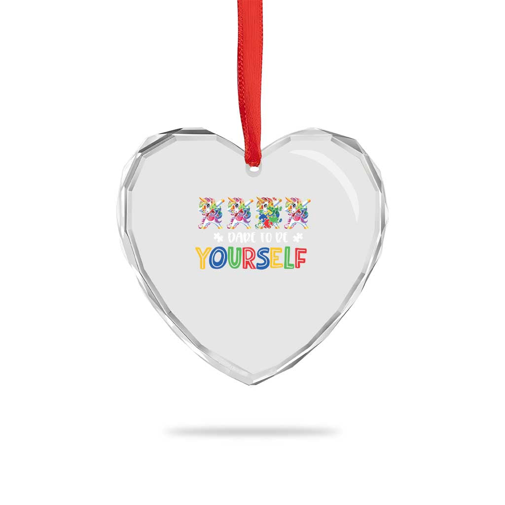 Funny Autism Awareness Dare To Be Yourself Heart Crystal Glass Ornament Dabbing Unicorn TS11 Print Your Wear