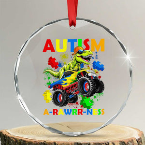 Funny Autism Awareness Dinosaur Crystal Glass Ornament Autism Arawrrness Monster Truck Puzzle Pieces TS11 Transparent Glass 3'' Circle Print Your Wear