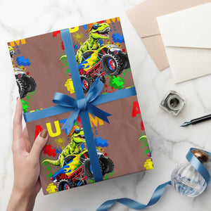 Funny Autism Awareness Dinosaur Wrapping Paper Roll Autism Arawrrness Monster Truck Puzzle Pieces TS11 Mocha Print Your Wear