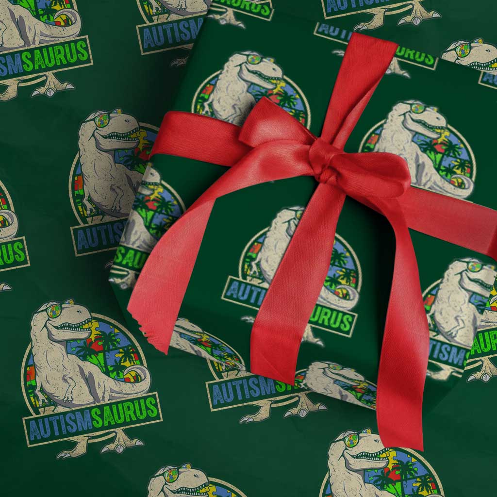 Funny Autism Awareness Dinosaur Wrapping Paper Roll Autismsaurus Puzzle Pieces TS11 Green Print Your Wear