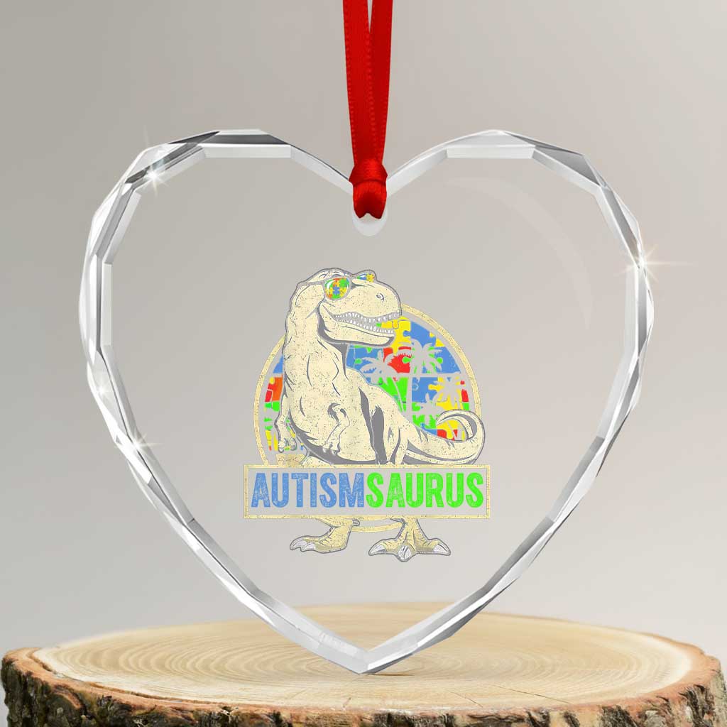 Funny Autism Awareness Dinosaur Heart Crystal Glass Ornament Autismsaurus Puzzle Pieces TS11 Transparent Glass 3'' Heart Print Your Wear