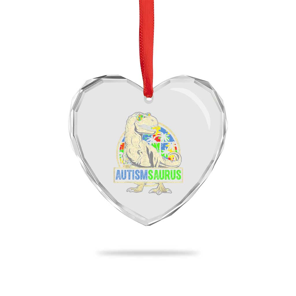 Funny Autism Awareness Dinosaur Heart Crystal Glass Ornament Autismsaurus Puzzle Pieces TS11 Print Your Wear
