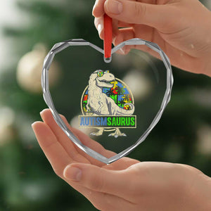 Funny Autism Awareness Dinosaur Heart Crystal Glass Ornament Autismsaurus Puzzle Pieces TS11 Print Your Wear
