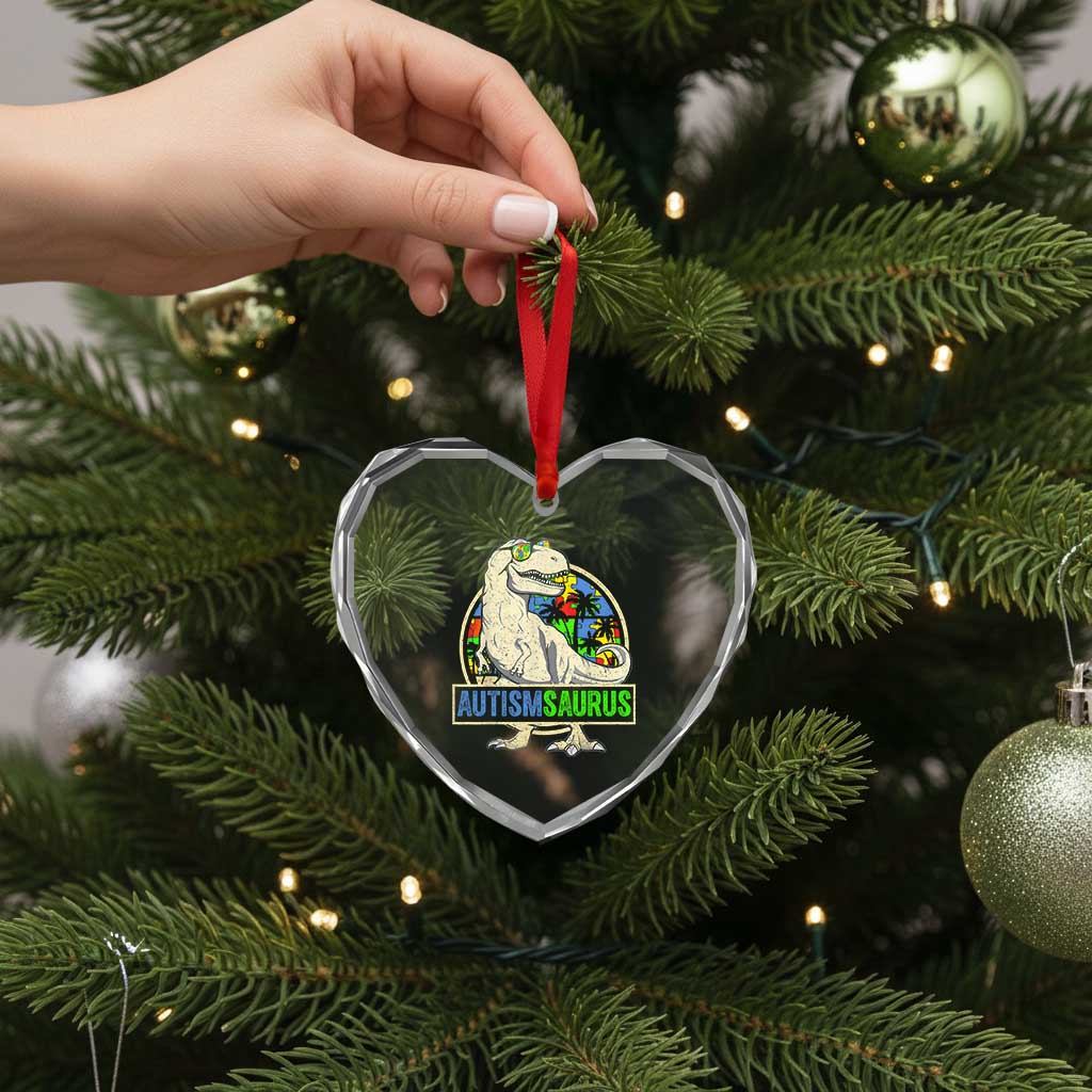 Funny Autism Awareness Dinosaur Heart Crystal Glass Ornament Autismsaurus Puzzle Pieces TS11 Print Your Wear