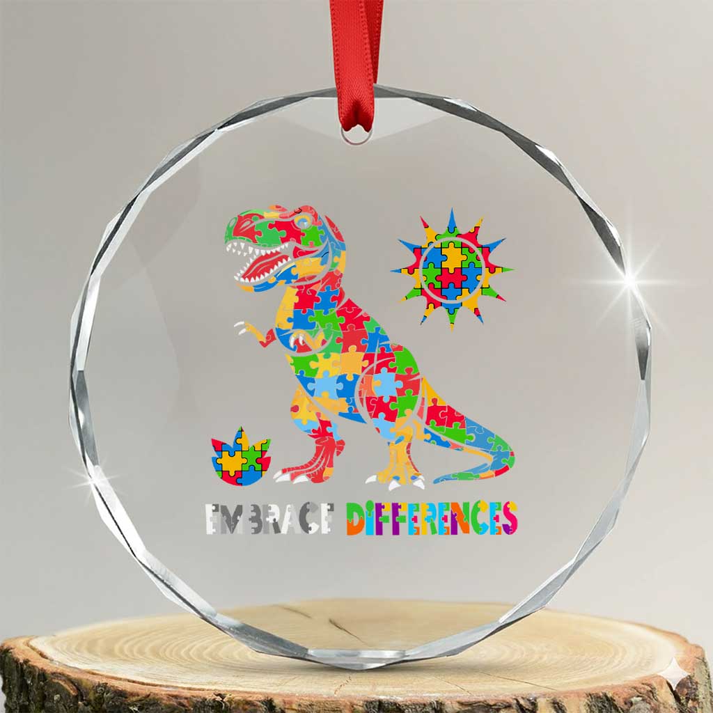 Funny Autism Awareness Embrace Differences Crystal Glass Ornament Puzzle Dinosaur TS11 Transparent Glass 3'' Circle Print Your Wear