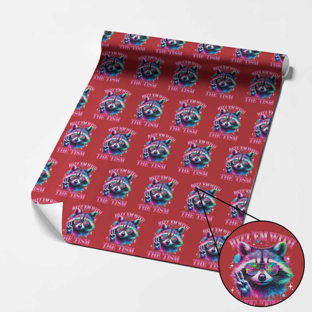 Funny Autism Awareness Racoon Wrapping Paper Roll Rizz Em With The Tism Meme Autistic TS11 Red Print Your Wear