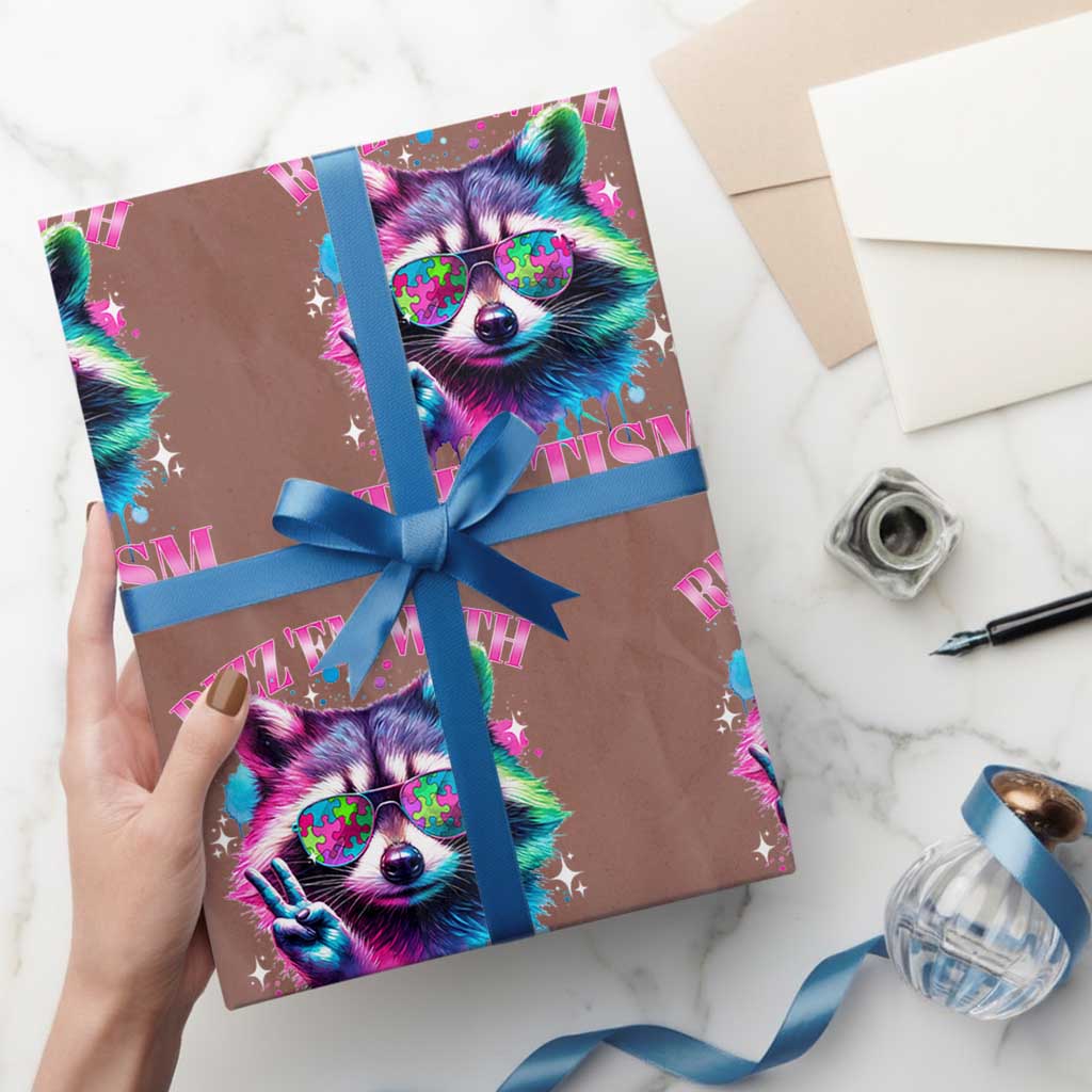 Funny Autism Awareness Racoon Wrapping Paper Roll Rizz Em With The Tism Meme Autistic TS11 Mocha Print Your Wear