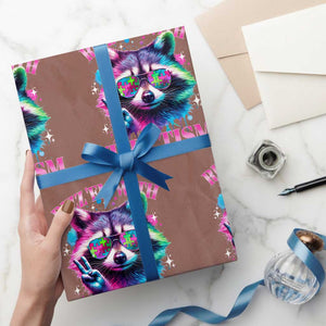 Funny Autism Awareness Racoon Wrapping Paper Roll Rizz Em With The Tism Meme Autistic TS11 Mocha Print Your Wear