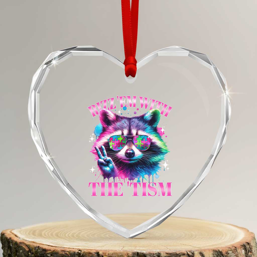 Funny Autism Awareness Racoon Heart Crystal Glass Ornament Rizz Em With The Tism Meme Autistic TS11 Transparent Glass 3'' Heart Print Your Wear