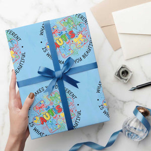 Funny Autism Awareness What Makes You Different Is What Makes You Beautiful Wrapping Paper Roll Coquette Puzzle TS11 Light Blue Print Your Wear
