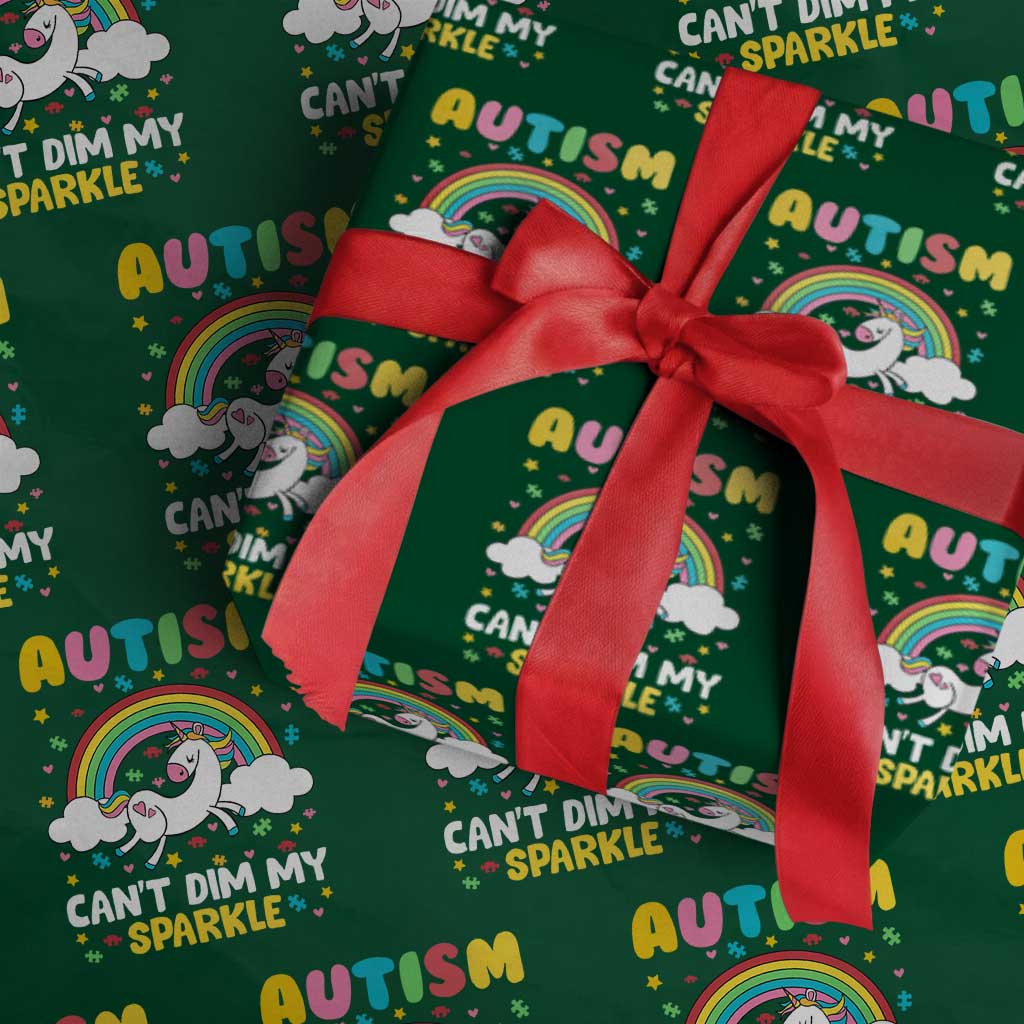 Funny Autism Can't Dim My Sparkle Wrapping Paper Roll Autism Awareness Unicorn Rainbow TS11 Green Print Your Wear
