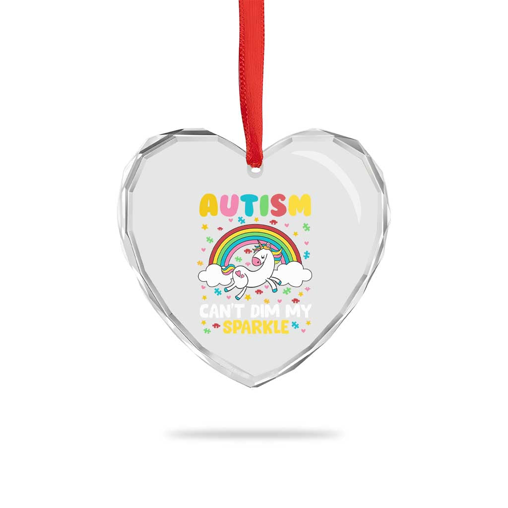 Funny Autism Can't Dim My Sparkle Heart Crystal Glass Ornament Autism Awareness Unicorn Rainbow TS11 Print Your Wear