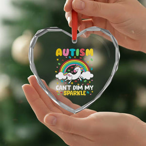 Funny Autism Can't Dim My Sparkle Heart Crystal Glass Ornament Autism Awareness Unicorn Rainbow TS11 Print Your Wear