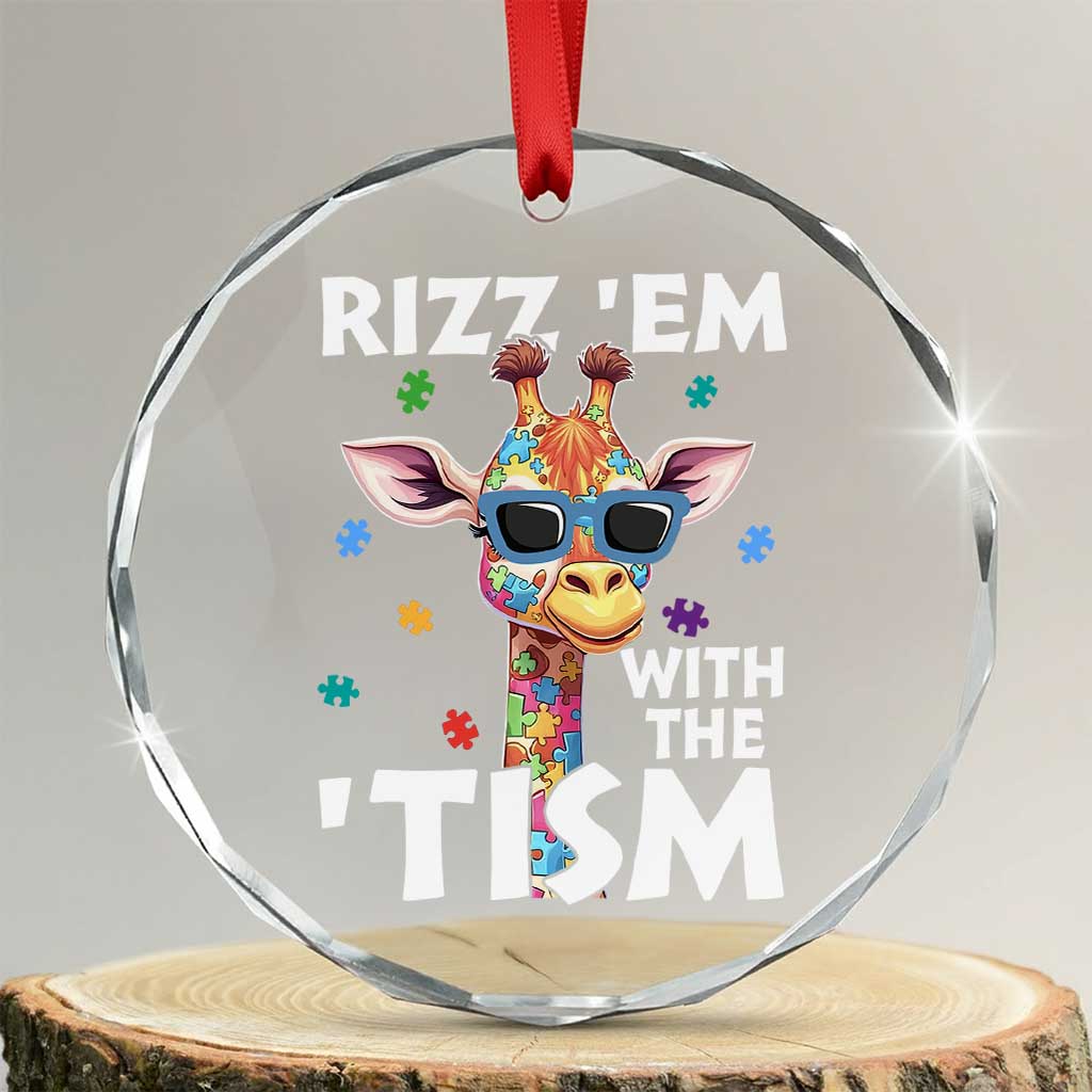 Funny Autism Giraffe Crystal Glass Ornament Rizz Em With The Tism TS02 Transparent Glass 3'' Circle Print Your Wear