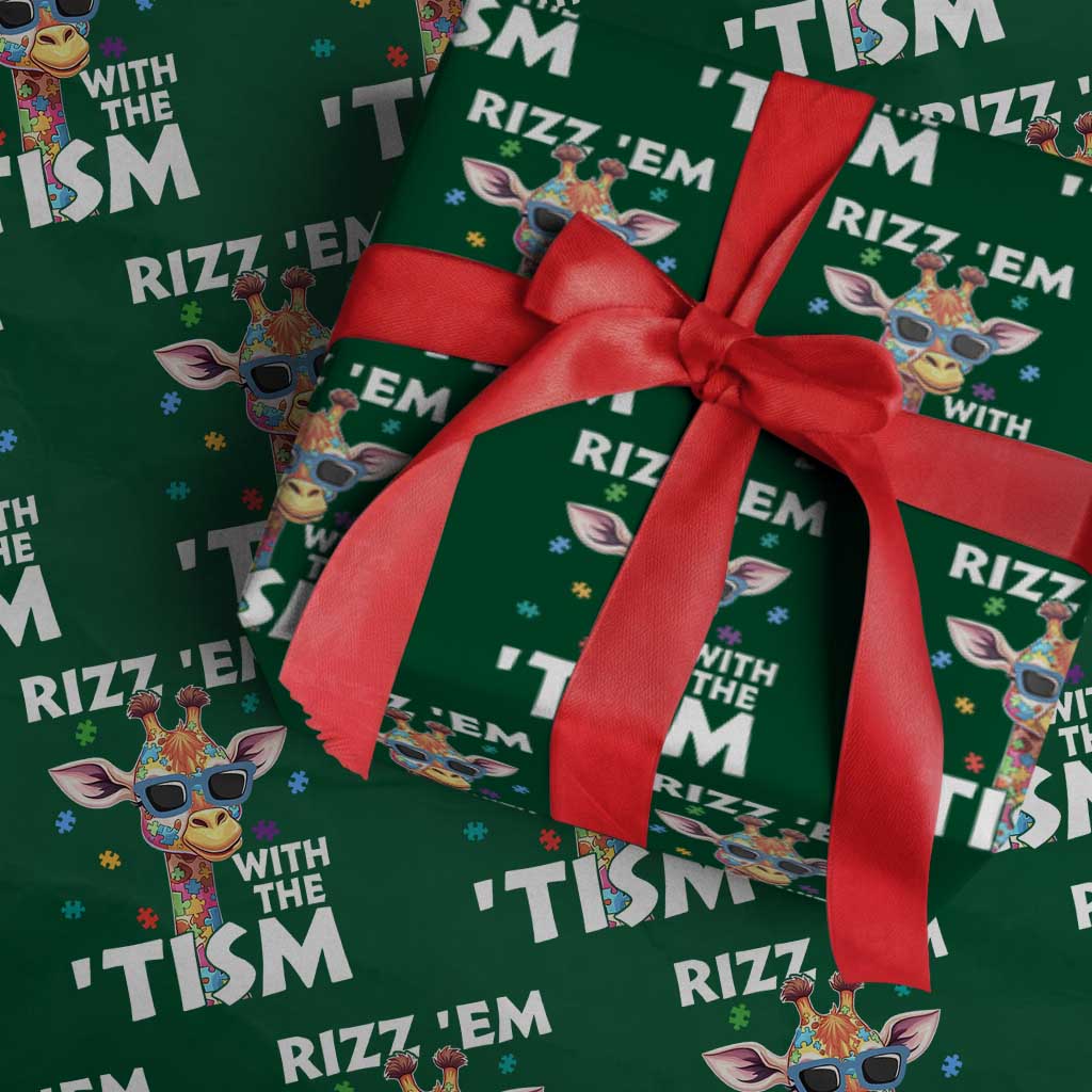 Funny Autism Giraffe Wrapping Paper Roll Rizz Em With The Tism TS02 Green Print Your Wear