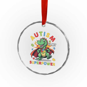 Funny Autism Is My Superpower Crystal Glass Ornament Autism Awareness Autistic Dinosaur TS11 Print Your Wear
