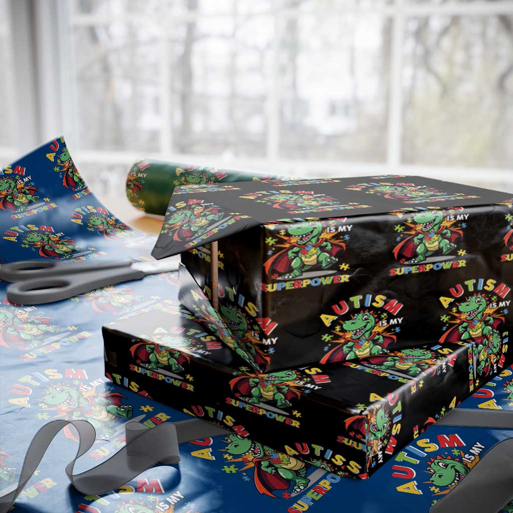 Funny Autism Is My Superpower Wrapping Paper Roll Autism Awareness Autistic Dinosaur TS11 Black Print Your Wear