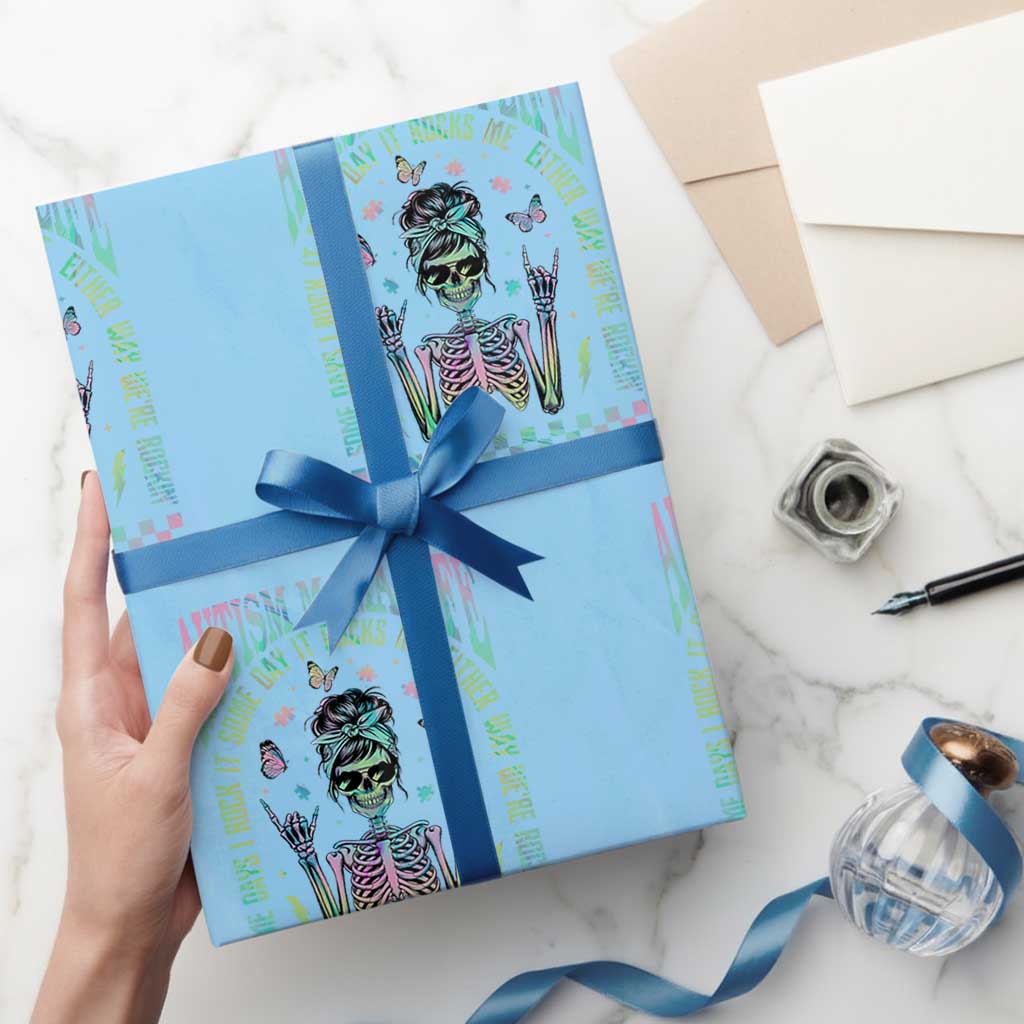 Funny Autism Mama Life Wrapping Paper Roll Some Days I Rock It Some Days It Rock Me Autism Awareness Skeleton TS11 Light Blue Print Your Wear