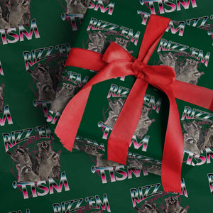 Funny Autism Raccoon Meme Wrapping Paper Roll Rizz Em With The Tism Autistic Raccoons TS02 Green Print Your Wear