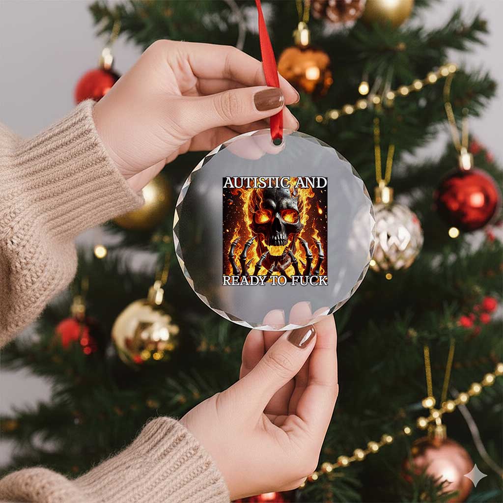 Funny Autistic Fire Skeleton Crystal Glass Ornament Autism Humor Joke TS11 Print Your Wear