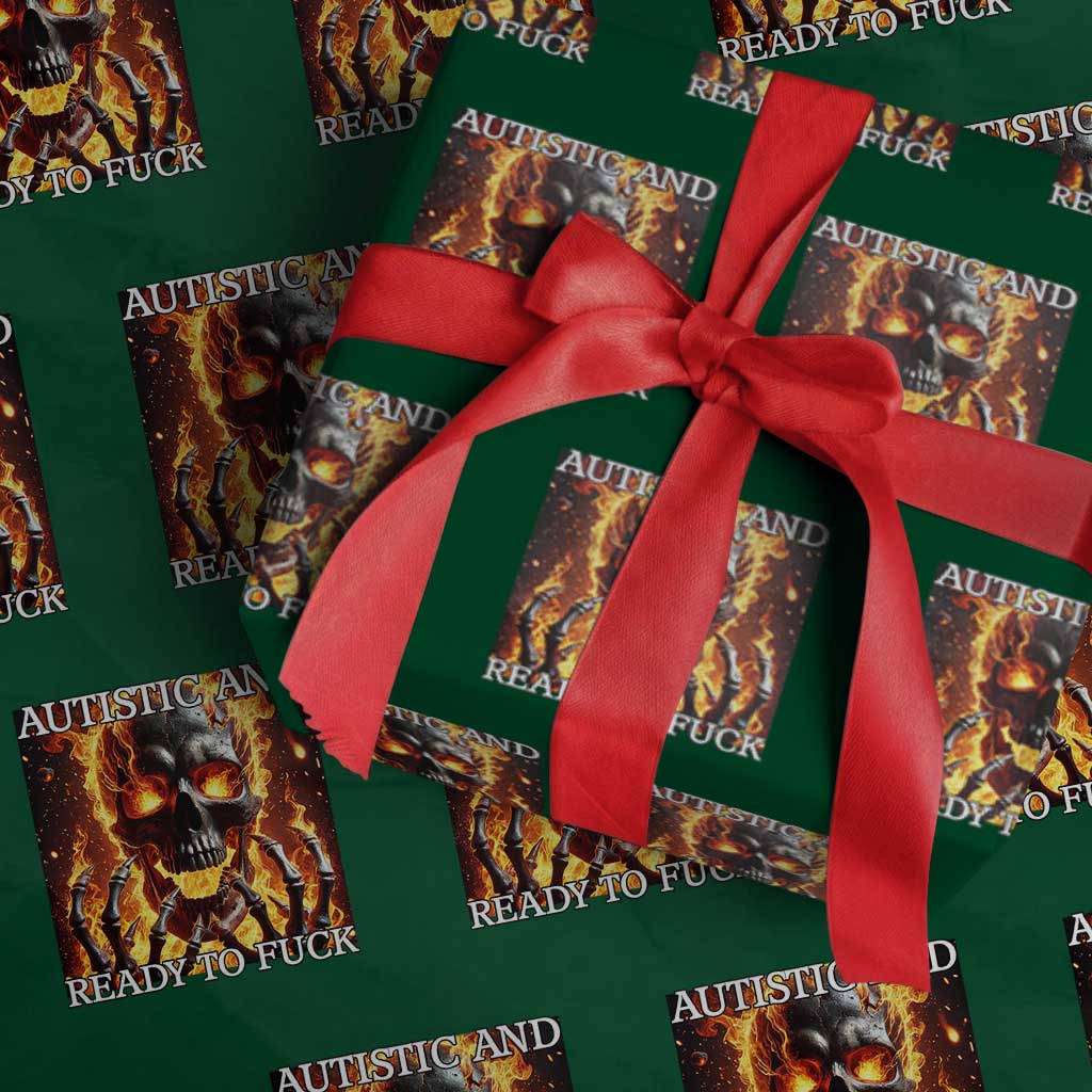 Funny Autistic Fire Skeleton Wrapping Paper Roll Autism Humor Joke TS11 Green Print Your Wear