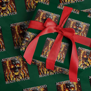 Funny Autistic Fire Skeleton Wrapping Paper Roll Autism Humor Joke TS11 Green Print Your Wear