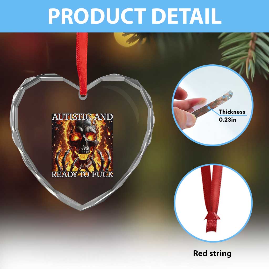 Funny Autistic Fire Skeleton Heart Crystal Glass Ornament Autism Humor Joke TS11 Print Your Wear