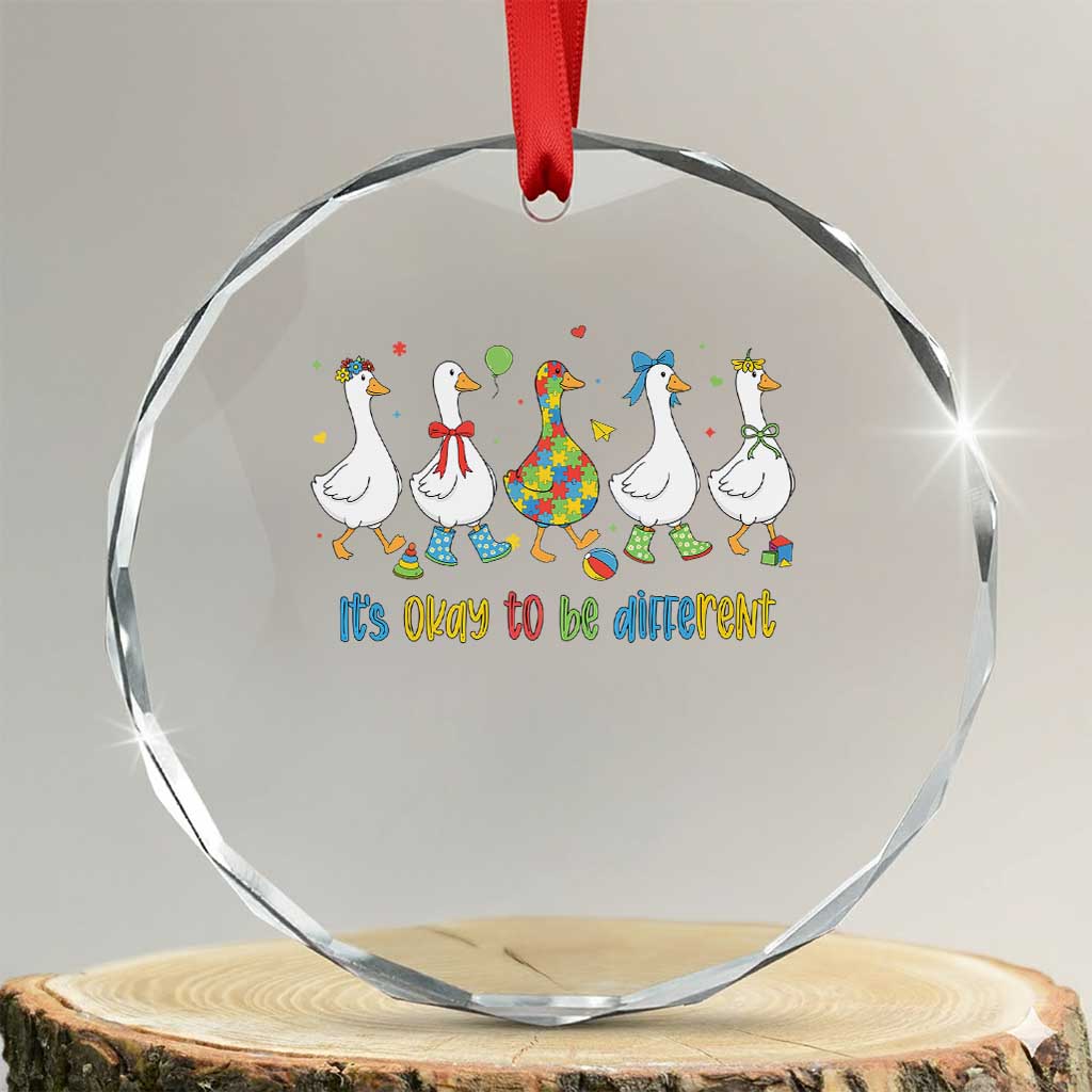 Funny Autistic Goose Crystal Glass Ornament It Is Okay To Be Different Autism Awareness TS11 Transparent Glass 3'' Circle Print Your Wear
