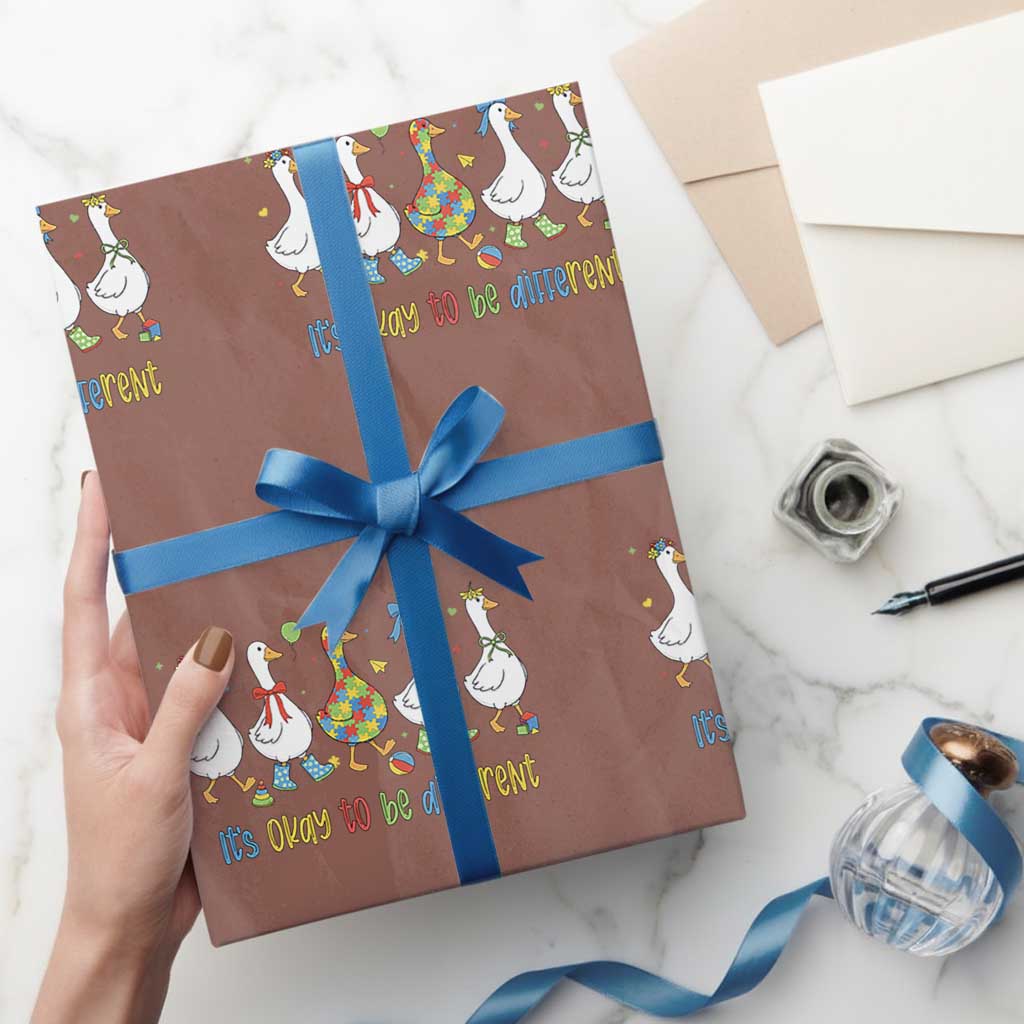 Funny Autistic Goose Wrapping Paper Roll It Is Okay To Be Different Autism Awareness TS11 Mocha Print Your Wear