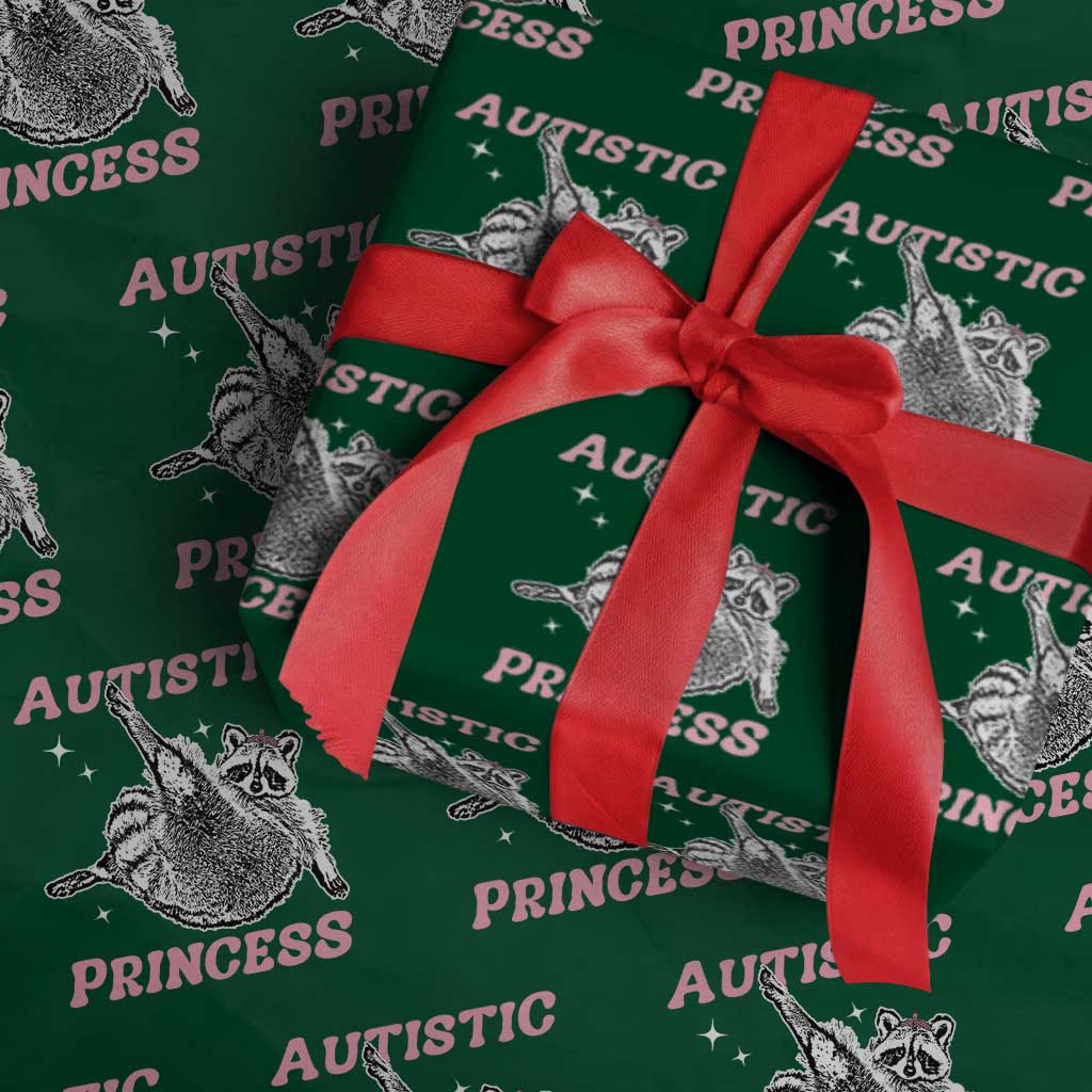 Funny Autistic Princess Wrapping Paper Roll Autism Awareness Raccoon TS11 Green Print Your Wear