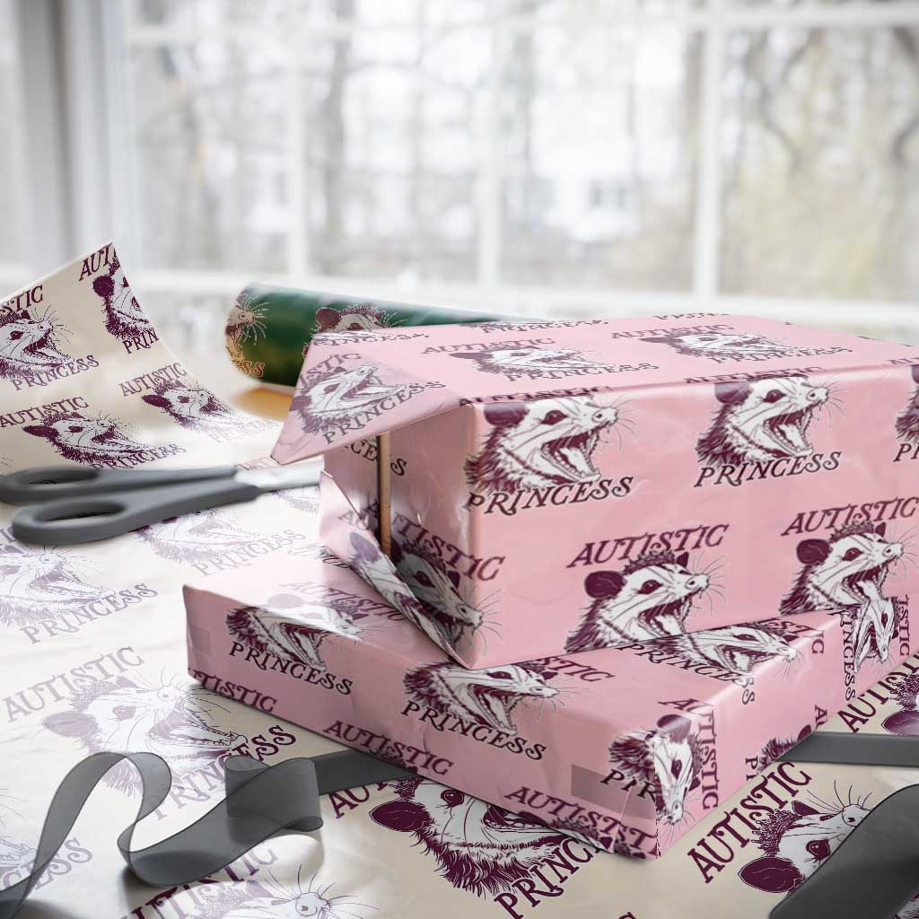 Funny Autistic Princess Wrapping Paper Roll Autism Awareness Opposum TS11 Light Pink Print Your Wear
