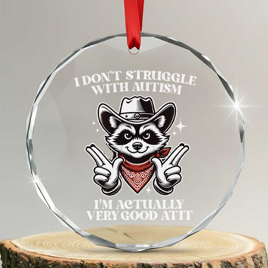 Funny Autistic Raccoon Crystal Glass Ornament I Don't Struggle With Autism TS02 Transparent Glass 3'' Circle Print Your Wear