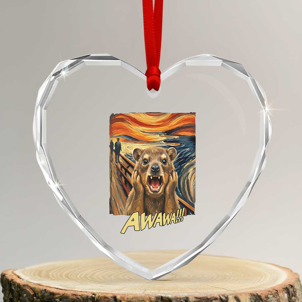 Funny Awawa Hyrax Heart Crystal Glass Ornament The Scream Art Oddly Specific Meme Animal TS11 Transparent Glass 3'' Heart Print Your Wear