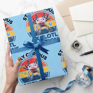 Funny Axolotl Pun Wrapping Paper Roll I Stay Curious Axolotl Question Retro TS02 Light Blue Print Your Wear