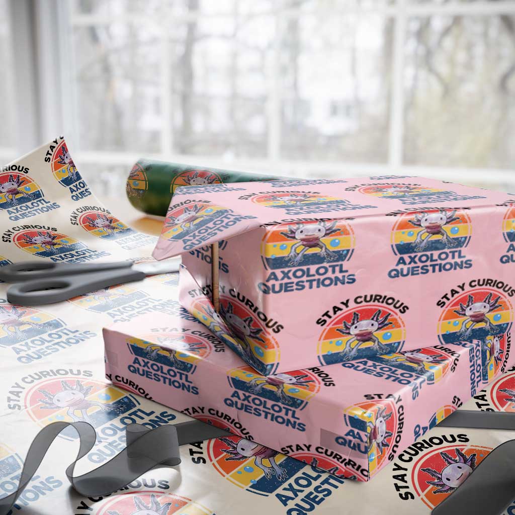 Funny Axolotl Pun Wrapping Paper Roll I Stay Curious Axolotl Question Retro TS02 Light Pink Print Your Wear