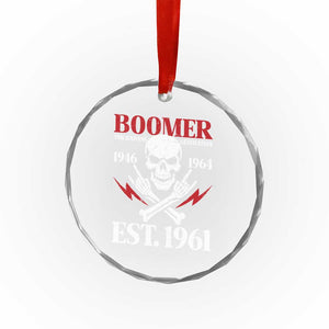 Funny Baby Boomer The Badass Generation Crystal Glass Ornament EST 1961 Birthday Gift Skull Rock On Graphic