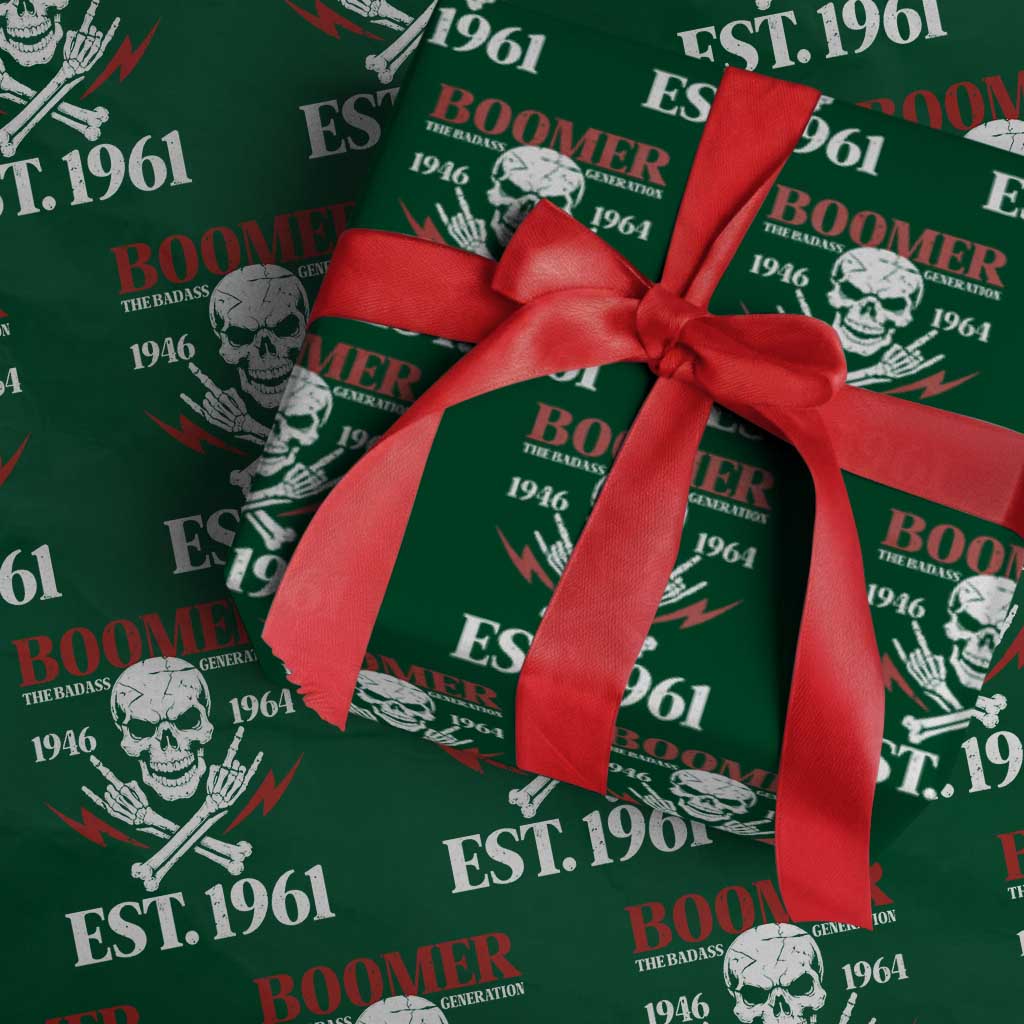 Funny Baby Boomer The Badass Generation Wrapping Paper Roll EST 1961 Birthday Gift Skull Rock On Graphic TS02 Green Print Your Wear