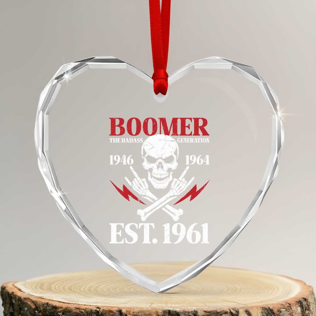 Funny Baby Boomer The Badass Generation Heart Crystal Glass Ornament EST 1961 Birthday Gift Skull Rock On Graphic TS02 Transparent Glass 3'' Heart Print Your Wear