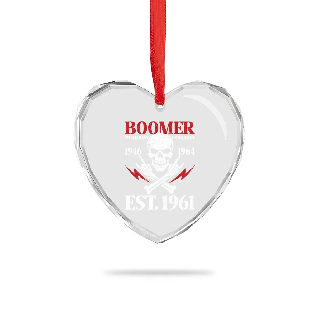 Funny Baby Boomer The Badass Generation Heart Crystal Glass Ornament EST 1961 Birthday Gift Skull Rock On Graphic