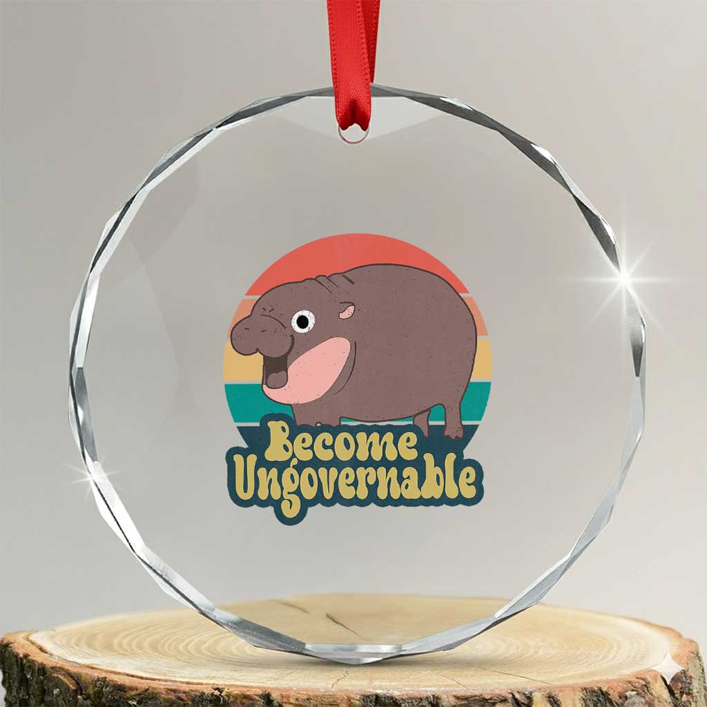Funny Baby Hippo Moo Deng Crystal Glass Ornament Become Ungovernable Retro TS02 Transparent Glass 3'' Circle Print Your Wear