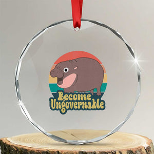 Funny Baby Hippo Moo Deng Crystal Glass Ornament Become Ungovernable Retro TS02 Transparent Glass 3'' Circle Print Your Wear